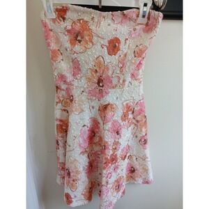 Y2k Vintage Floral‎ Strapless Mini Dress Textured sequin Party Cocktail small